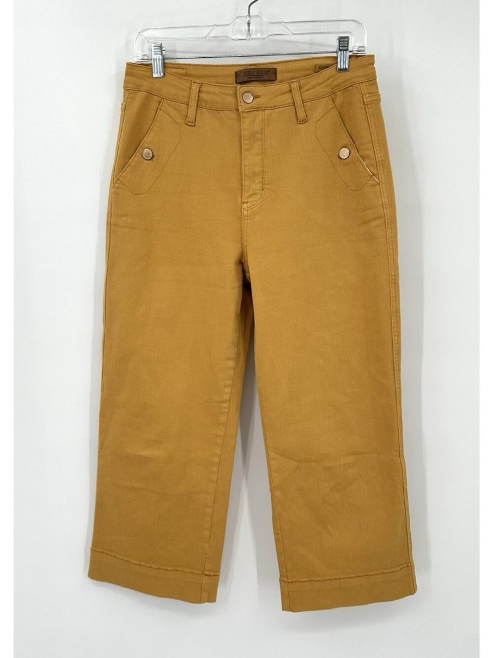 JUDY BLUE garment dyed gold wide leg jeans 9 29 cropped casual denim boho - Picture 2 of 11